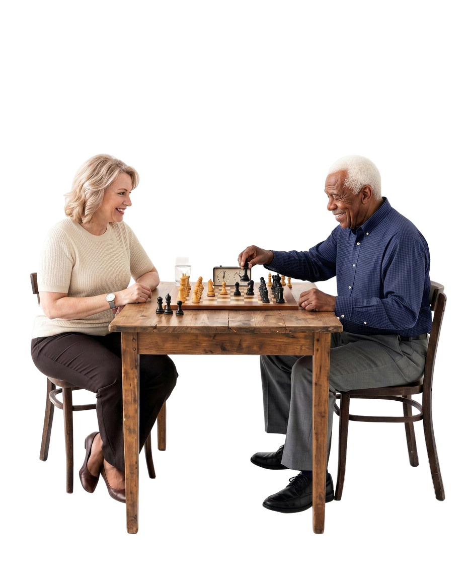 A couple talking at a table