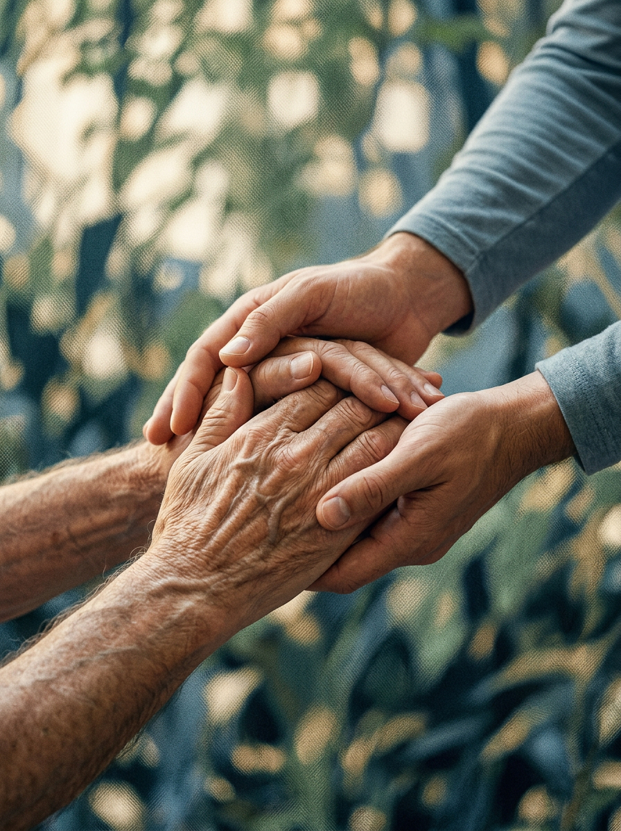 Caregiver holding a patient's hands
